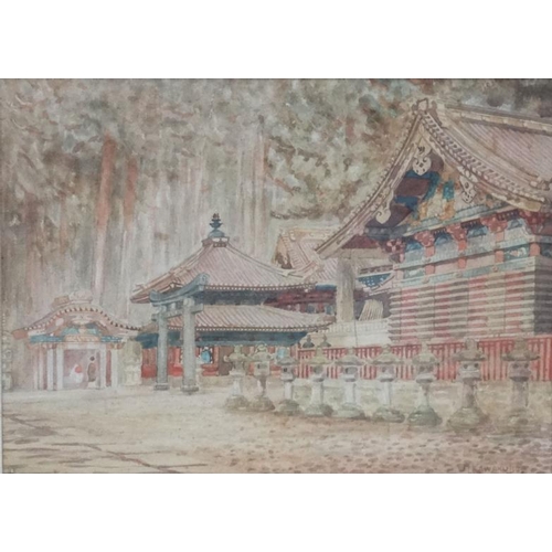 98 - Masana Kawkubo XIX-XX Japanese, Watercolour and pencil, Temples at Nikko , Japan, Signed lower right... 