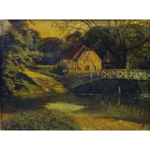 10 - Jean Case 1948, Oil on canvas, The bridge and Ford across the river by a cottage, Signed and dated l... 