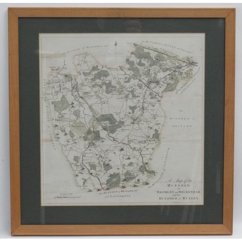 1091 - Maps: A framed '' Map of the Hundred of Bromley and Beckenham, and the Hundred of Ruxley '' (North W... 