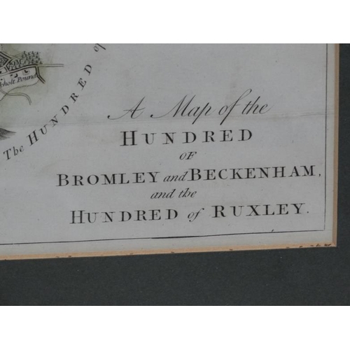 1091 - Maps: A framed '' Map of the Hundred of Bromley and Beckenham, and the Hundred of Ruxley '' (North W... 