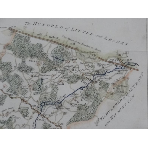 1091 - Maps: A framed '' Map of the Hundred of Bromley and Beckenham, and the Hundred of Ruxley '' (North W... 