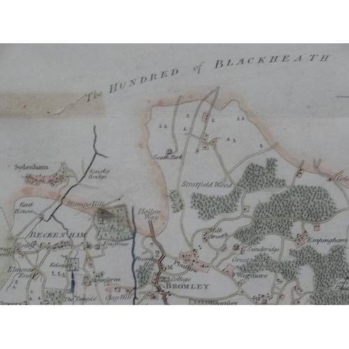 1091 - Maps: A framed '' Map of the Hundred of Bromley and Beckenham, and the Hundred of Ruxley '' (North W... 