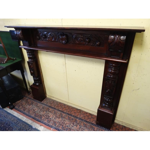 1094 - A stained mahogany fire surround 56'' x 48 1/2'' high x, the top 8 3/4'' deep  Please Note -  we do ... 