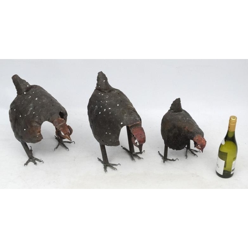 1099 - Garden and Architectural : Emily Stone 1979 , ' Copper Creatures ' a set of 3 painted head copper sc... 