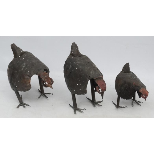 1099 - Garden and Architectural : Emily Stone 1979 , ' Copper Creatures ' a set of 3 painted head copper sc... 