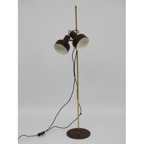 110 - Vintage Retro :A Danish adjustable Standard / Twin Spot   Lamp with brown livery and standing 52'' h... 