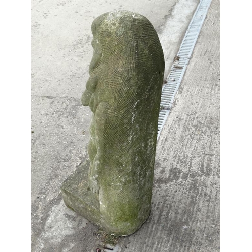 1102 - A mid 20 thC carved stone figure of a girl with long hair on squared base , standing 38'' high  Plea... 