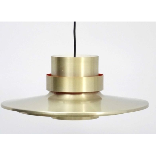 121 - Vintage Retro : A Danish pendant light by LB, no ' 40.761 ' with white livery under , brushed bronze... 