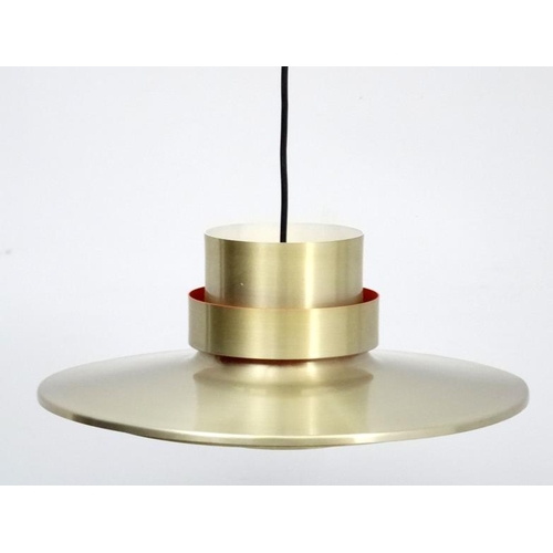 121 - Vintage Retro : A Danish pendant light by LB, no ' 40.761 ' with white livery under , brushed bronze... 