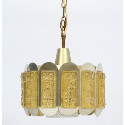 124 - Vintage Retro :  A Danish pendant light probably by Coronell ,  with 12 textured lucite like section... 