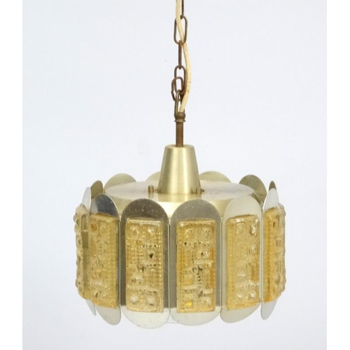 124 - Vintage Retro :  A Danish pendant light probably by Coronell ,  with 12 textured lucite like section... 