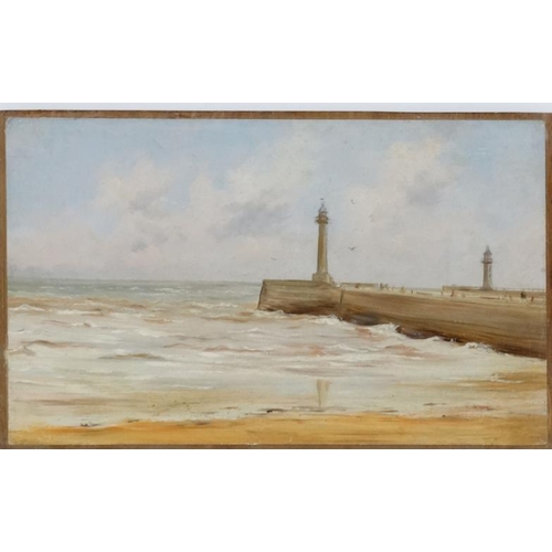 15 - Peter Paul Pugin (1851-1904), Oil on paper laid on panel, Ramsgate Pier, Details verso, 7 1/2 x 12 1... 