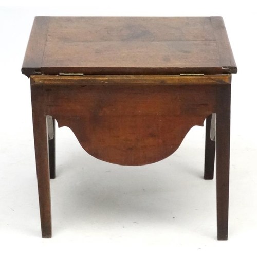 176 - An 18thC mahogany low table with hinged lid. 21'' wide x 17 1/2'' deep x 18 3/4'' high  Please Note ... 