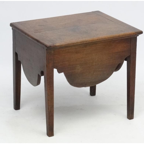 176 - An 18thC mahogany low table with hinged lid. 21'' wide x 17 1/2'' deep x 18 3/4'' high  Please Note ... 