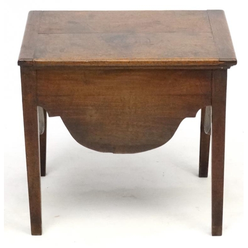 176 - An 18thC mahogany low table with hinged lid. 21'' wide x 17 1/2'' deep x 18 3/4'' high  Please Note ... 