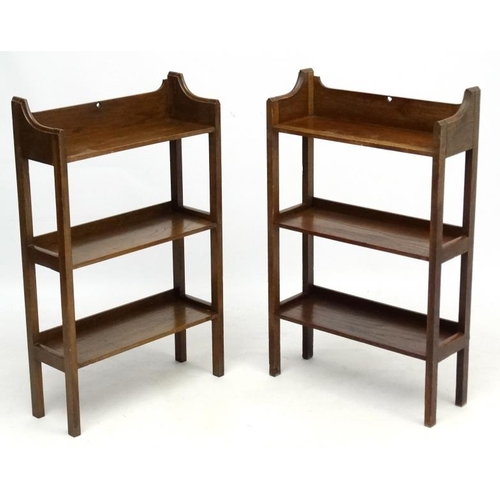 177 - A pair of Arts & Crafts c.1900 oak open bookshelves  21 3/4'' wide x 34 3/4'' high x 7 5/8'' deep  P... 