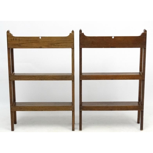 177 - A pair of Arts & Crafts c.1900 oak open bookshelves  21 3/4'' wide x 34 3/4'' high x 7 5/8'' deep  P... 