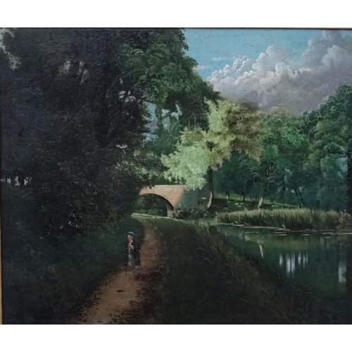 18 - Walter Seavill 1925, Oil on fielded panel, Figure walking on the Canal towpath, Signed and dated '19... 