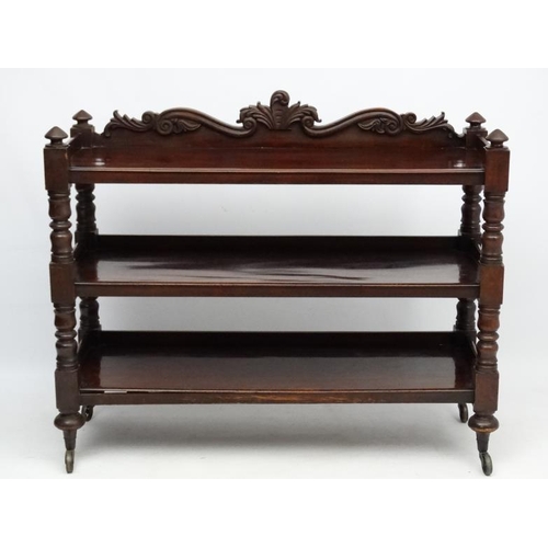 185 - A William IV mahogany three tier buffet. 52'' wide x 18 3/4'' deep x 41 1/2'' high  Please Note -  w... 