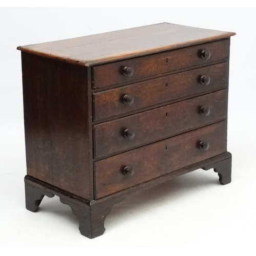 195 - A 19thC small oak chest of four long graduated drawers 37'' x 18 1/2'' deep x 30'' high  Please Note... 