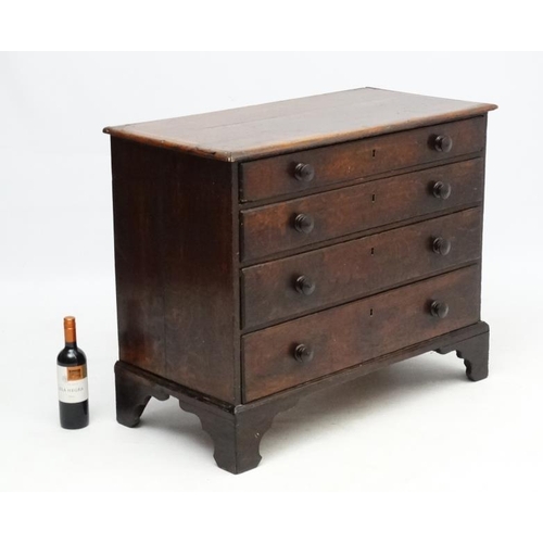 195 - A 19thC small oak chest of four long graduated drawers 37'' x 18 1/2'' deep x 30'' high  Please Note... 