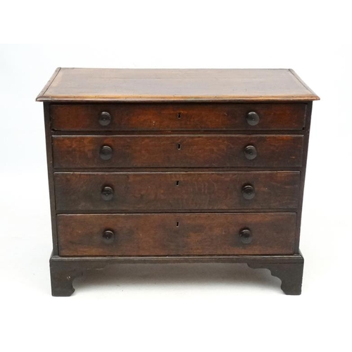 195 - A 19thC small oak chest of four long graduated drawers 37'' x 18 1/2'' deep x 30'' high  Please Note... 