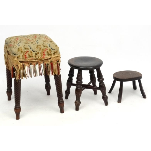 205 - 3 stools, Regency Victorian etc : the earliest with four rope twist legs and measuring 19'' high x 1... 