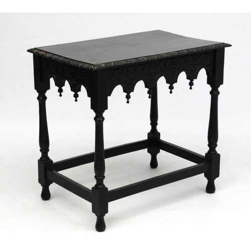 207 - A late Victorian Neo Gothic ebonised table  13 1/2'' wide x 20 1/2'' deep x 28 1/2'' high  Please No... 