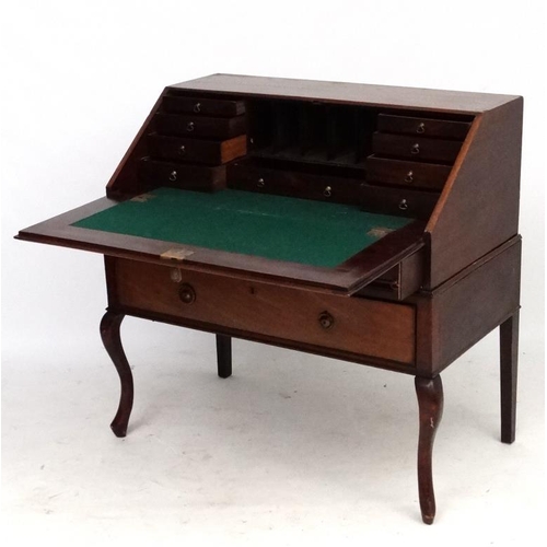 215 - An early 20thC Continental mahogany 2-part bureau 40'' wide x 23 1/2'' deep x 39 1/2'' high  Please ... 