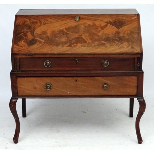 215 - An early 20thC Continental mahogany 2-part bureau 40'' wide x 23 1/2'' deep x 39 1/2'' high  Please ... 