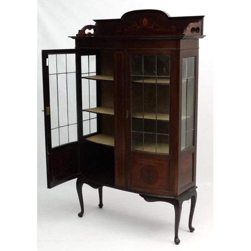 225 - A c.1900 inlaid mahogany glazed bow fronted display case 42'' wide x 70 1/2'' high x 16'' deep  Plea... 