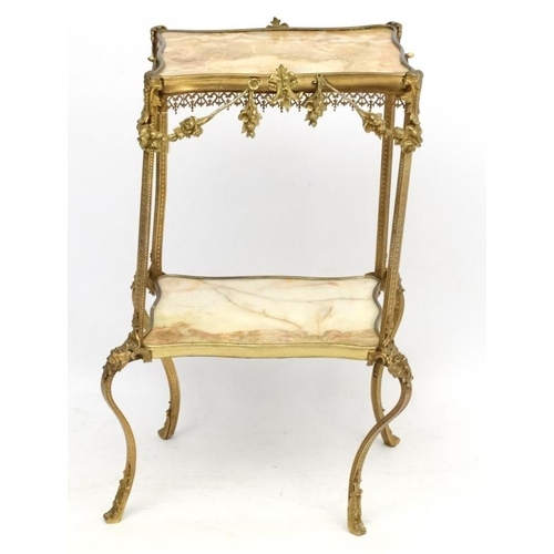 226 - A 1970's onyx and brass 2-tier serpentine shaped etage 17 1/2'' wide x 13 1/2'' deep x 33'' high  Pl... 