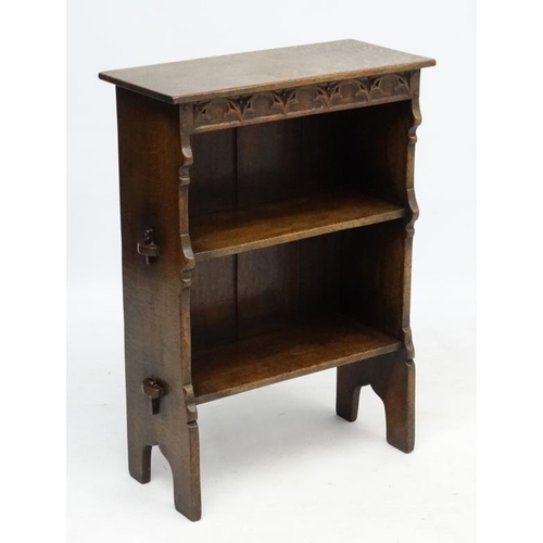 231 - Shepherd & Hedger : An early - mid 20thC oak open bookcase 33'' high x 24'' wide x 10 3/4'' deep  Pl... 