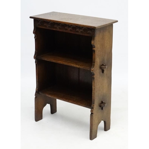 231 - Shepherd & Hedger : An early - mid 20thC oak open bookcase 33'' high x 24'' wide x 10 3/4'' deep  Pl... 