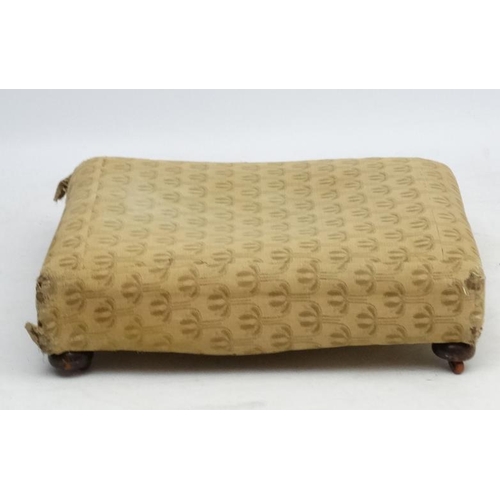 232 - An early 20thc large upholstered low footstool with oak cup castors 31 x 26 1/2'' x 7 1/2'' high  Pl... 