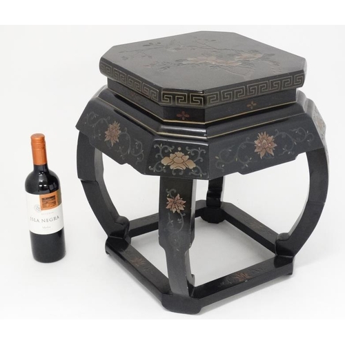 243 - A mid - late 20thC Chinese decorated black lacquer side table 19'' high x approx 16'' square  Please... 