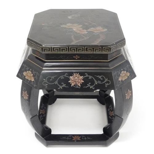 243 - A mid - late 20thC Chinese decorated black lacquer side table 19'' high x approx 16'' square  Please... 