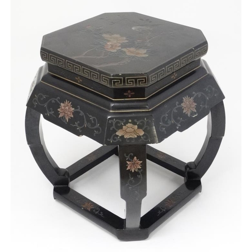 243 - A mid - late 20thC Chinese decorated black lacquer side table 19'' high x approx 16'' square  Please... 