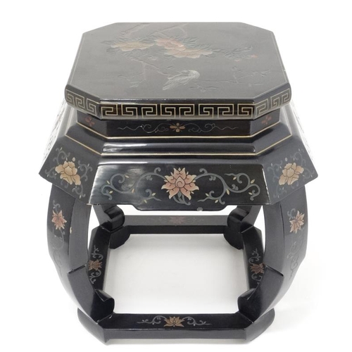 243 - A mid - late 20thC Chinese decorated black lacquer side table 19'' high x approx 16'' square  Please... 