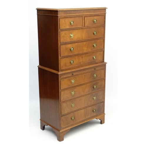 246 - A mid - late 20thC mahogany small chest on chest with brushing slide 58 1/4'' high x 29 1/2'' wide x... 