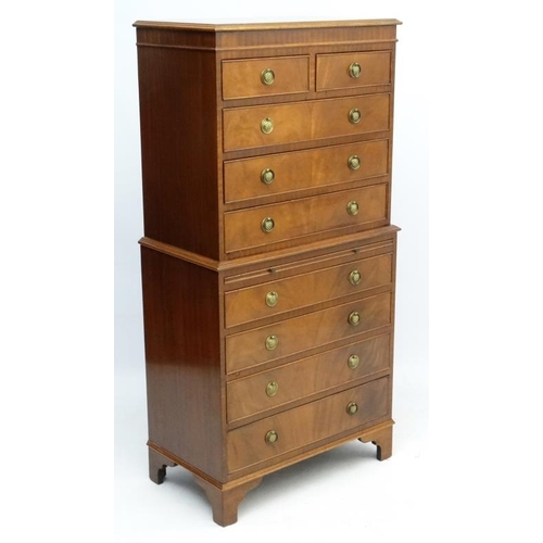 246 - A mid - late 20thC mahogany small chest on chest with brushing slide 58 1/4'' high x 29 1/2'' wide x... 