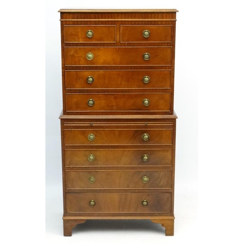 246 - A mid - late 20thC mahogany small chest on chest with brushing slide 58 1/4'' high x 29 1/2'' wide x... 