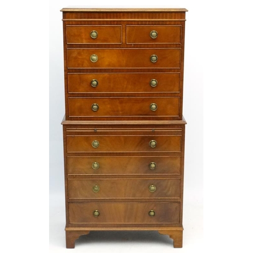 246 - A mid - late 20thC mahogany small chest on chest with brushing slide 58 1/4'' high x 29 1/2'' wide x... 