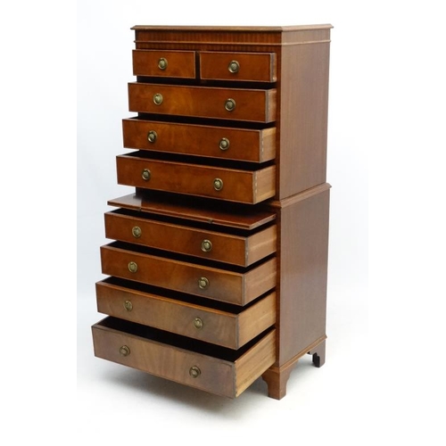 246 - A mid - late 20thC mahogany small chest on chest with brushing slide 58 1/4'' high x 29 1/2'' wide x... 