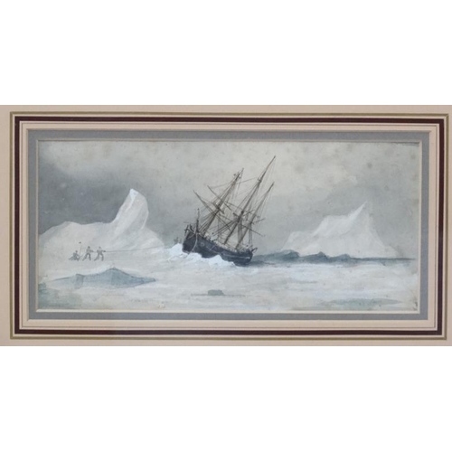 25 - Polar Exploring ?/ North West Passage ?XIX-XX, Watercolour and gouache, Figures tethering a ship amo... 