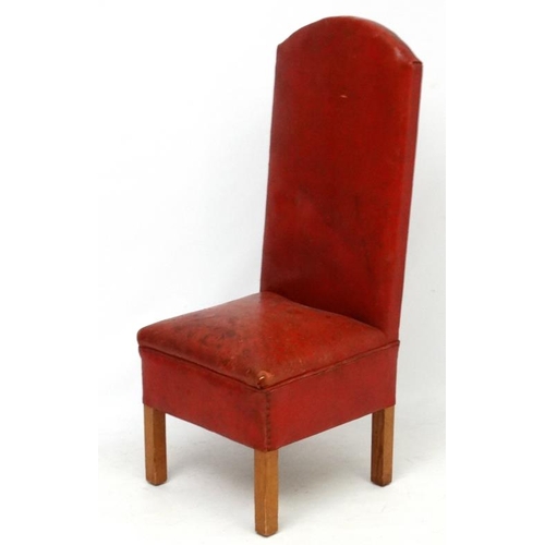 258 - An early - mid 20thC red leather and pine high back sprung seated chair 43 1/2'' high  Please Note -... 