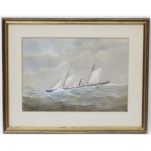 26 - W Fleming 1874 Marine School, Watercolour and gouache, Steam Sail ship portrait, Signed and dated lo... 