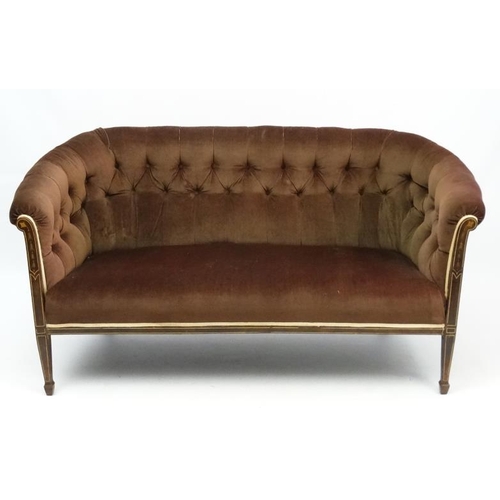 271 - An Edwardian mahogany button back two and half seat sofa with inlaid hairball and stringing etc deco... 