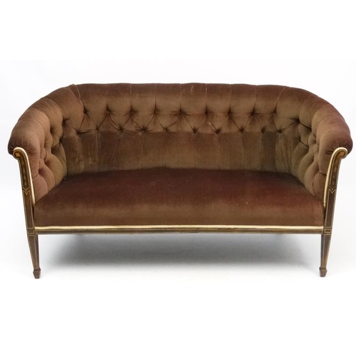 271 - An Edwardian mahogany button back two and half seat sofa with inlaid hairball and stringing etc deco... 