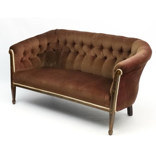 271 - An Edwardian mahogany button back two and half seat sofa with inlaid hairball and stringing etc deco... 